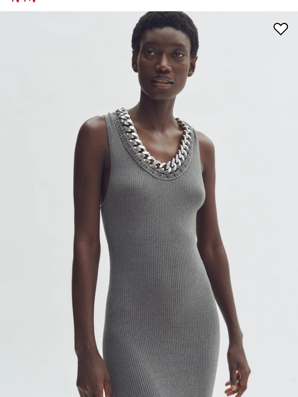 Stella McCartney X HM Gray Ribbed Maxi Dress with Chunky Silver Chain XXL